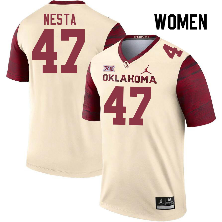 Women #47 James Nesta Oklahoma Sooners College Football Jerseys Stitched-Cream